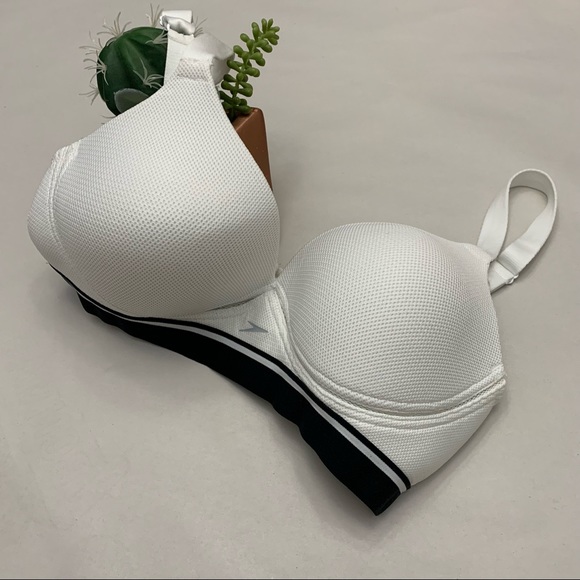 NWOT- Speedo Sports Bra Wide Band Full Support Comfy White Blue 36C - Picture 1 of 8